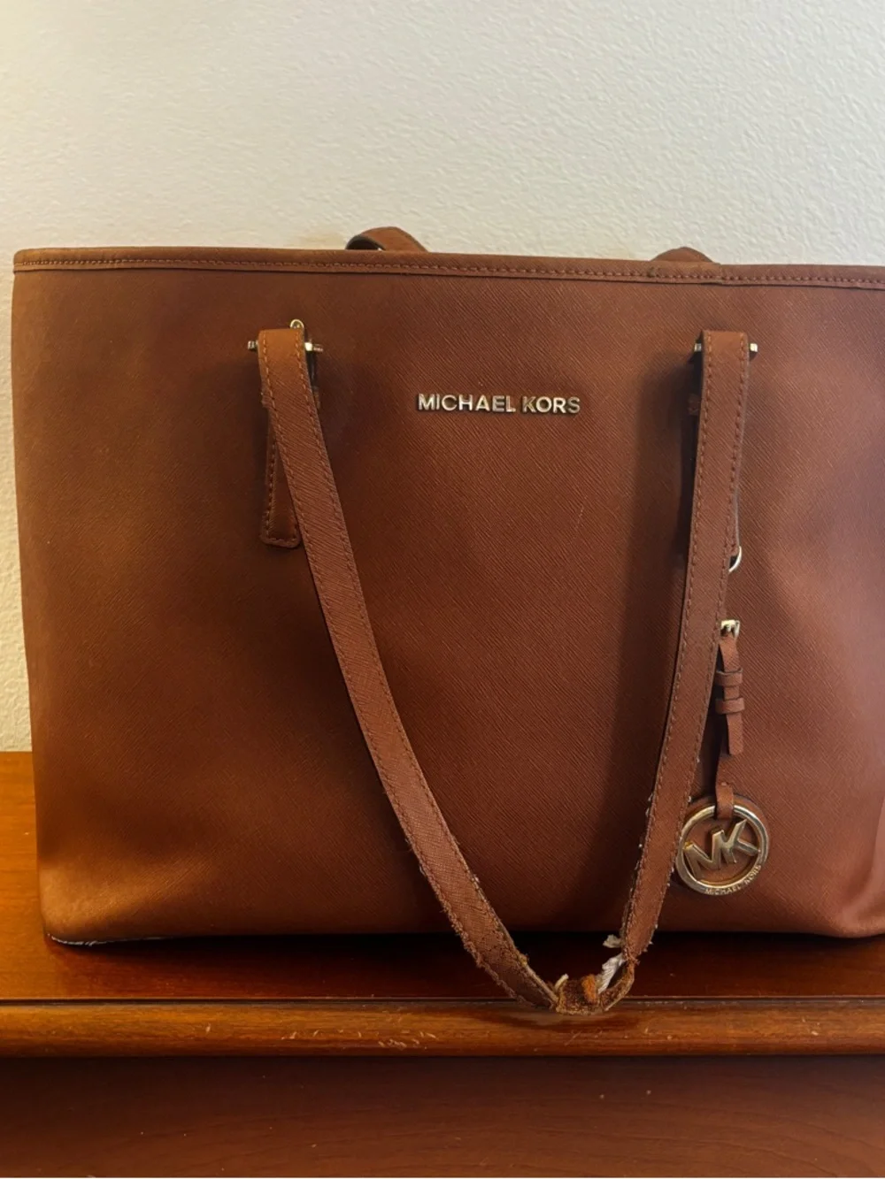 Michael Kors Jet Set Saffiano Leather Tote Brown MK Bag